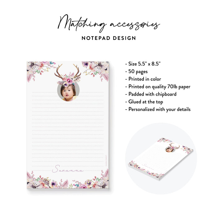 Boho Floral Birthday Invitation Girls Antler Photo Party Invite