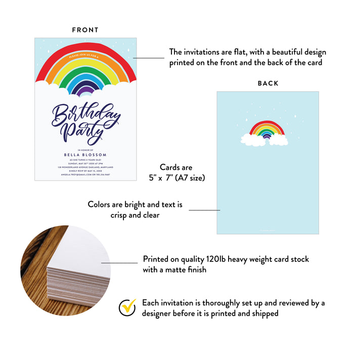 Rainbow Birthday Invitation Kids Colorful Party Invite