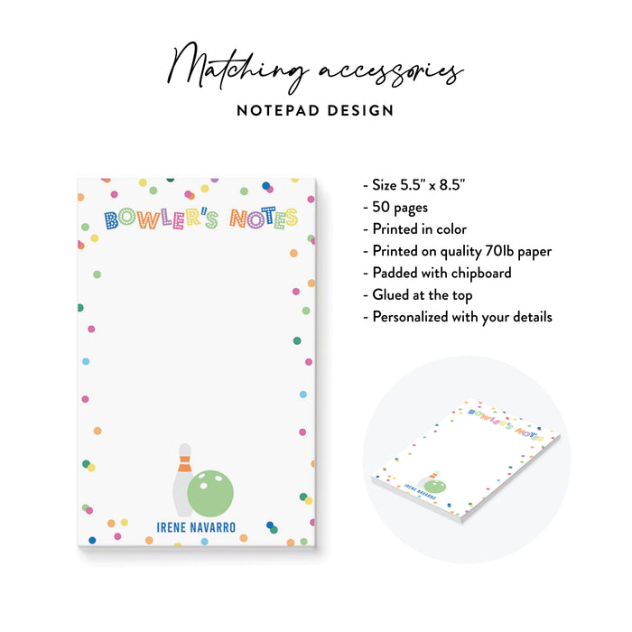 Personalized Bowling Notepad Kids Birthday Party Theme