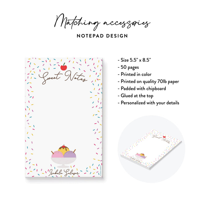 Ice Cream Personalized Kids Notepad Birthday Party Favor