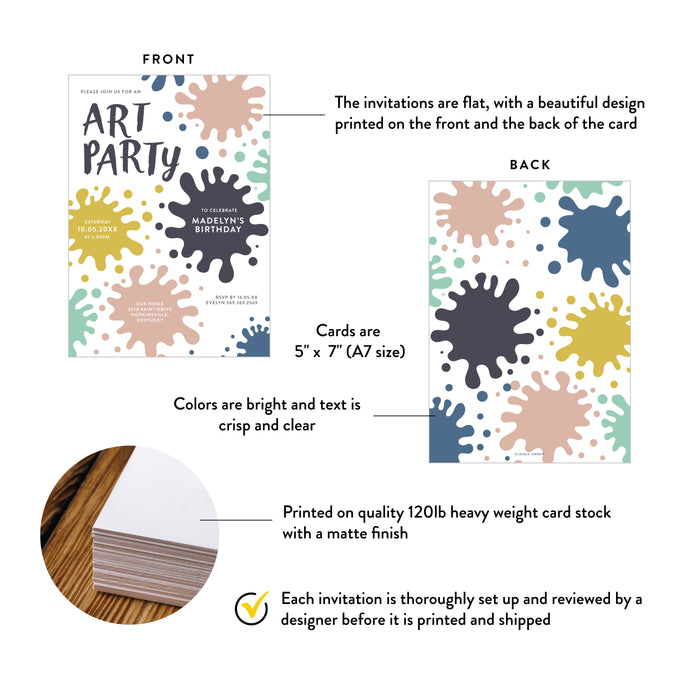 Art Party Birthday Invitation Paint Splatter Design