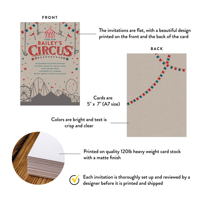 Vintage Circus Birthday Invitation for Kids Carnival Theme