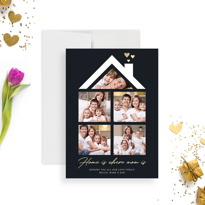 Home is Where Mom is Mothers Day Card with Photos Template, Personalized Cards for Mom and Dad Digital File, Printable Moving Cards