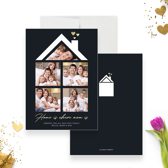 Home is Where Mom is Mothers Day Card with Photos Template, Personalized Cards for Mom and Dad Digital File, Printable Moving Cards