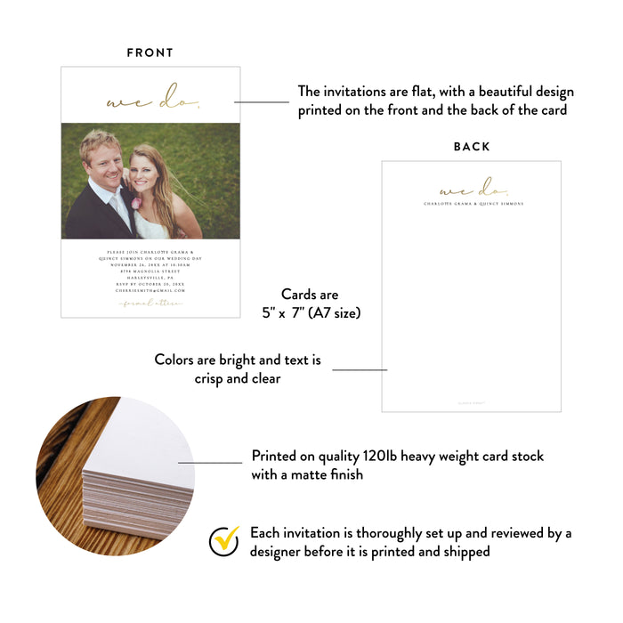Personalized Wedding Photo Invitation Elegant Gold Typography