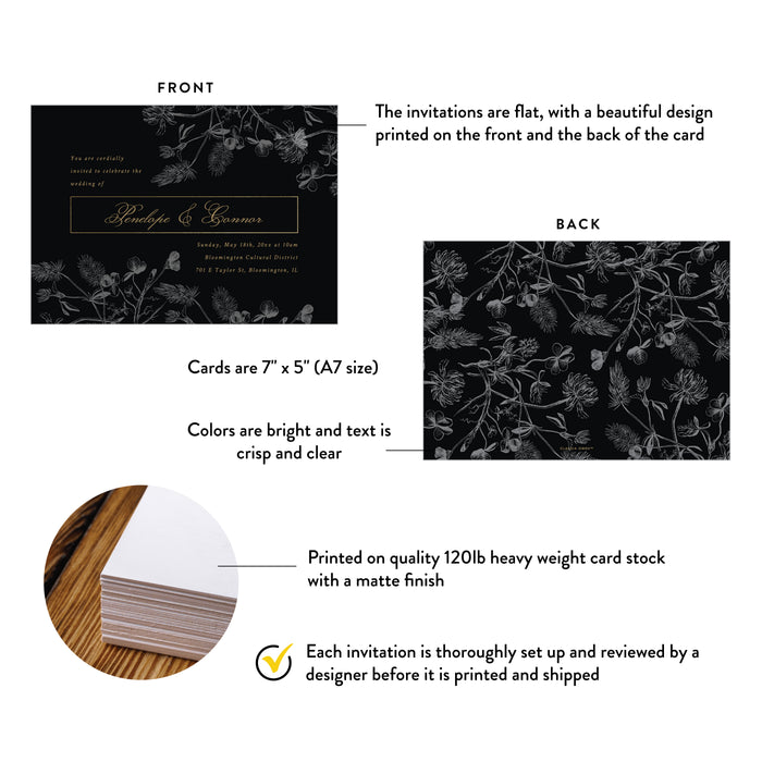 Black Gold Wedding Invitation Vintage Floral Design