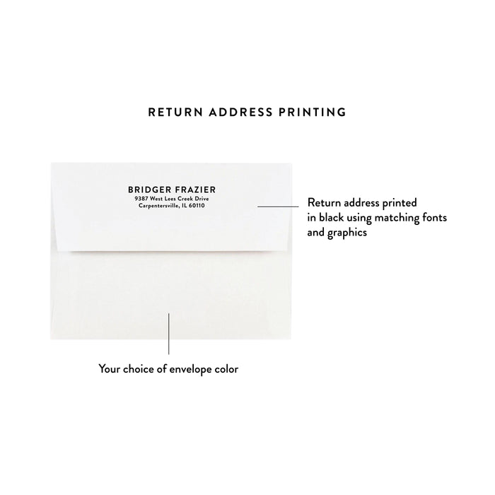 White envelope with printed return address on a white background