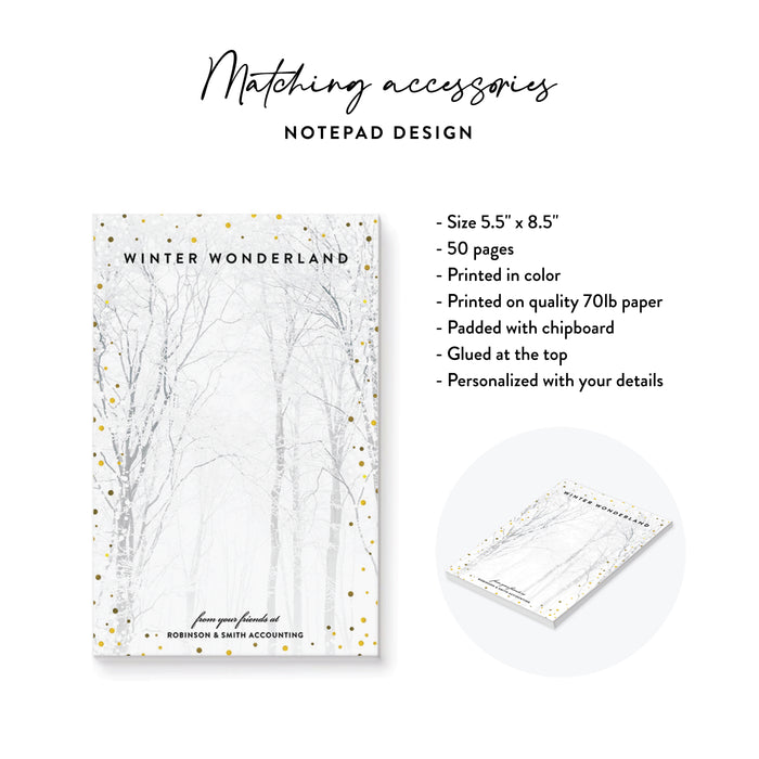 Notepad with 'Winter Wonderland' design and additional details on a white background