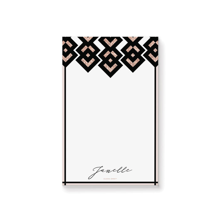 Rose Gold and Black Geometric Notepad, Personalized Gift for Women, Chic Writing Pad for Her, Stationery Memo Pad for the Office