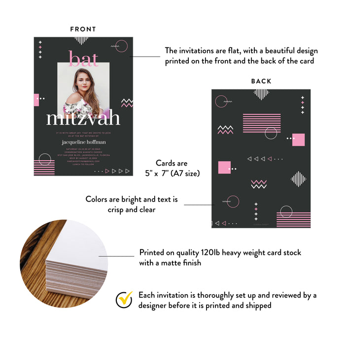 Modern Bat Mitzvah Photo Invitation Geometric Design