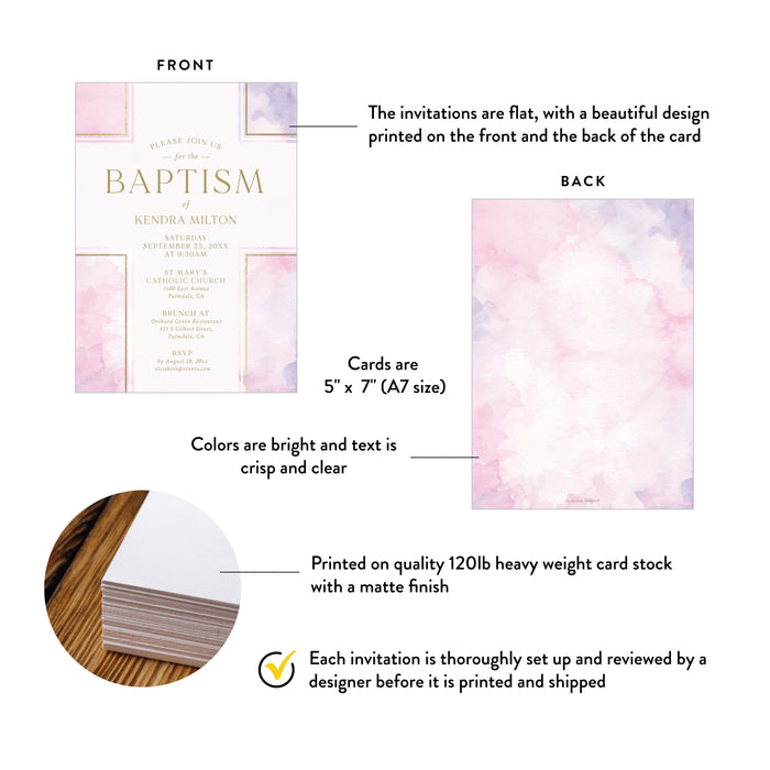 Pink Watercolor Baptism Invitation Christening Celebration