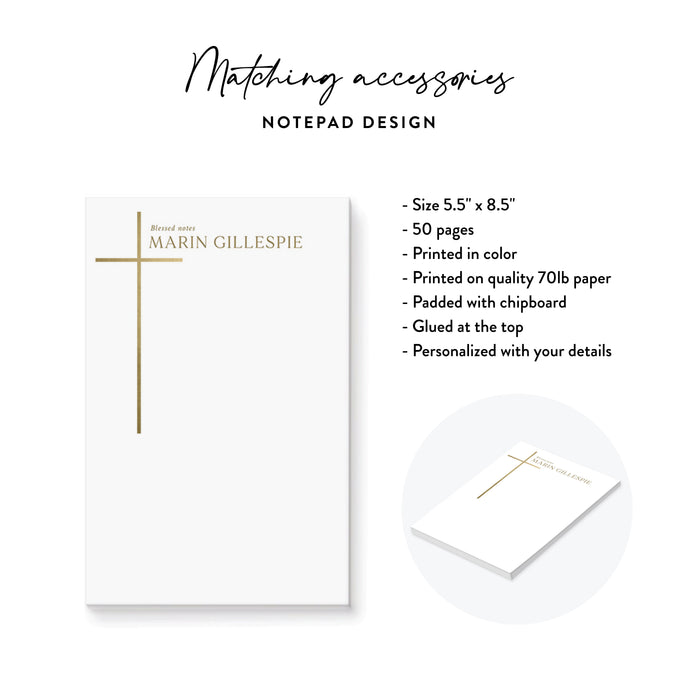Personalized Notepad Gold Cross Religious Stationery Gift