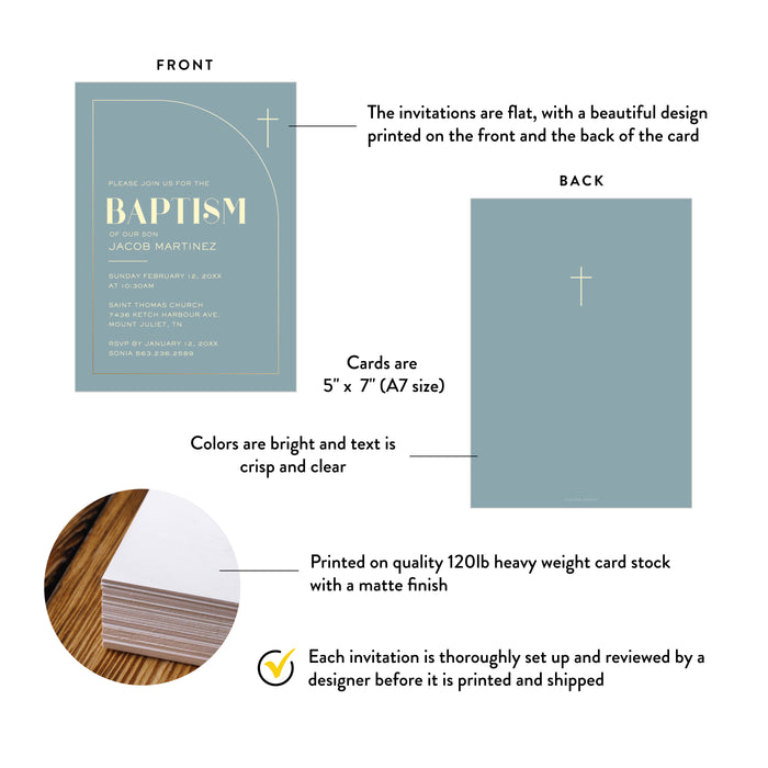 Blue Baptism Invitation Gold Cross Christening Invitation