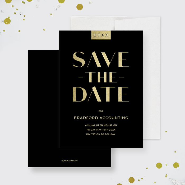 Black and Gold Save the Date Card Template for Formal Events, Business Save the Date Card Digital Download