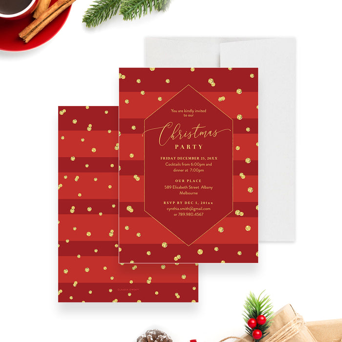 Christmas Party Invitation in Red and Gold, Christmas Cocktail Party Invites, Company Holiday Party Celebration, Office Christmas Party Invitation, Staff Christmas Party Invitation
