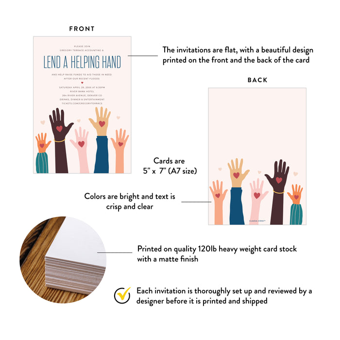 Charity Fundraiser Invitation Lend a Helping Hand Event Card