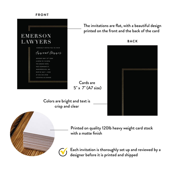 Elegant Black and Gold Corporate Dinner Invitation