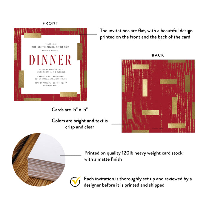 Personalized Red and Gold Dinner Invitation Corporate Event Card