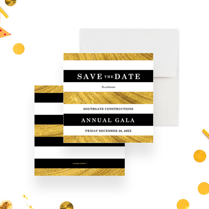 Black and Gold Save the Date Card for Annual Gala Party, Elegant Save the Date for Client Appreciation Dinner, Business Charity Ball Save the Dates