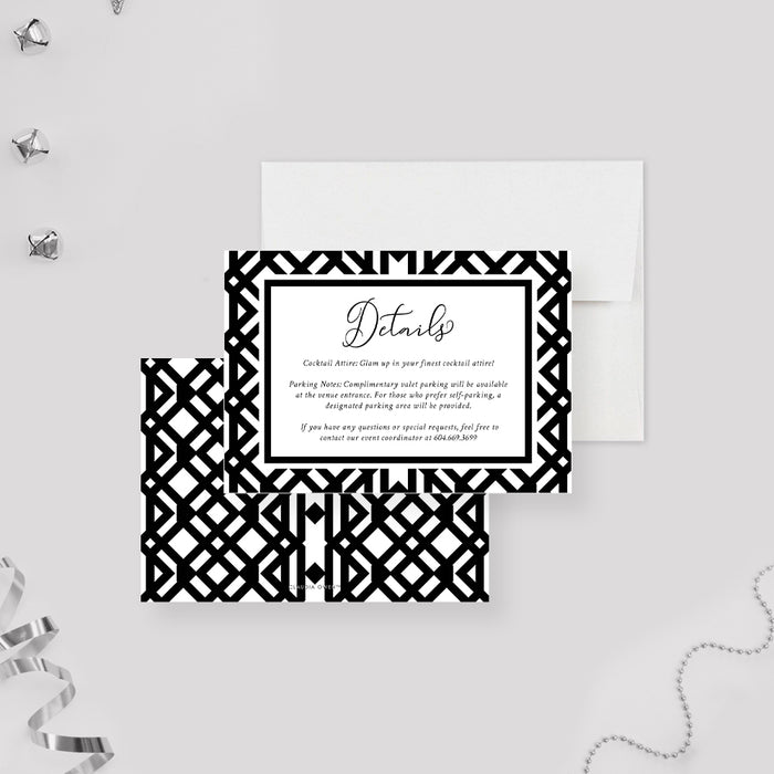 Black and White Invitation Card for Annual Auction Party with Abstract Monochrome Design, Gala Charity Event Invitations, Fundraising Dinner Invitation Card