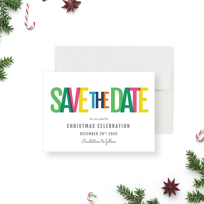Colorful Save the Date Card for Christmas Party, Merry and Bright Christmas Save the Dates, Modern Birthday Save the Date