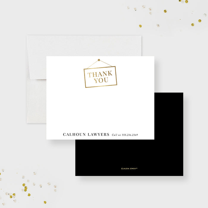 Office Grand Opening Thank You Note Card in Black and Gold, Business Stationery