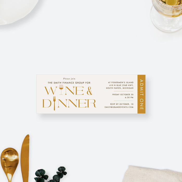 Elegant Wine and Dinner Party Ticket Invitation Card Perfect for Company Events