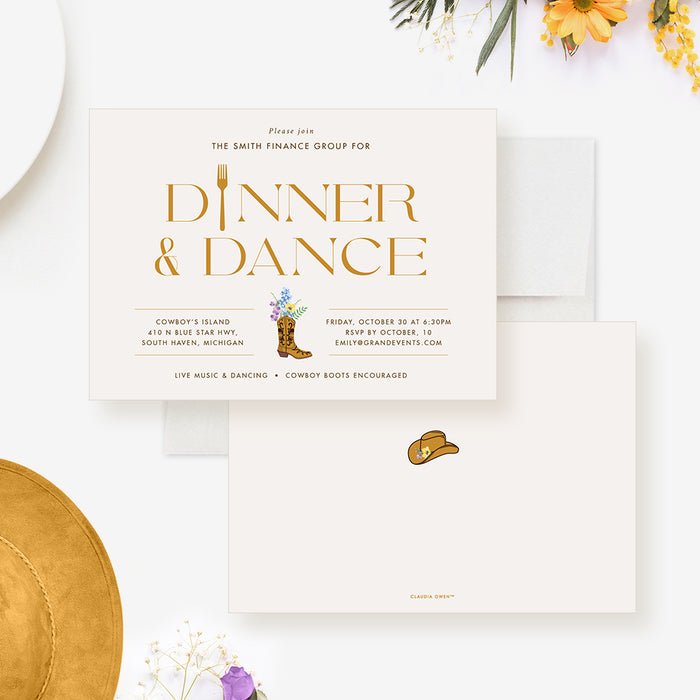 Get Your Boots On for a Western Dinner and Dance Party Invitation Card, Country-Themed Event