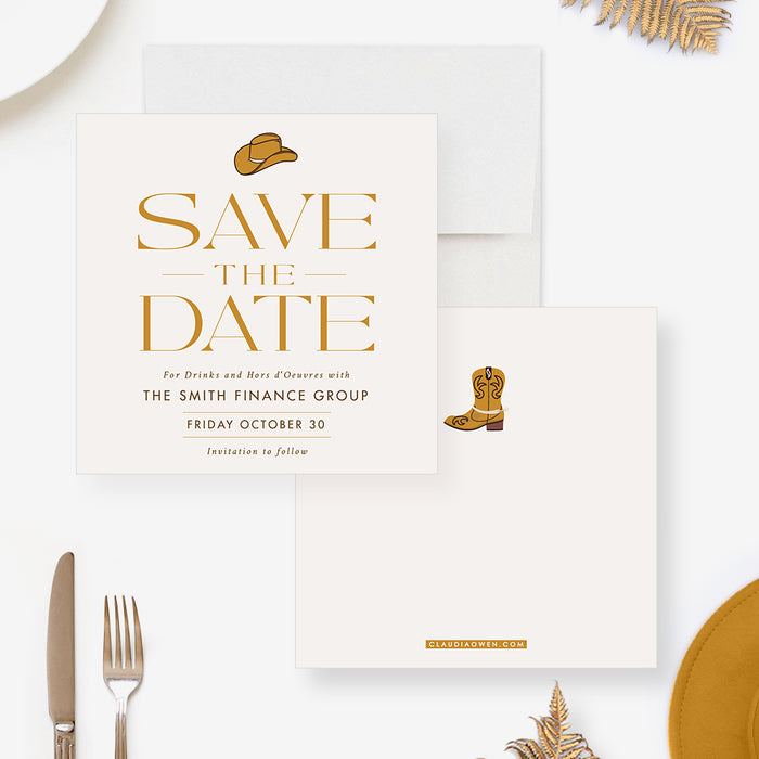 Modern Dinner and Dance Save the Date Card for Western-themed Social Events and Gatherings