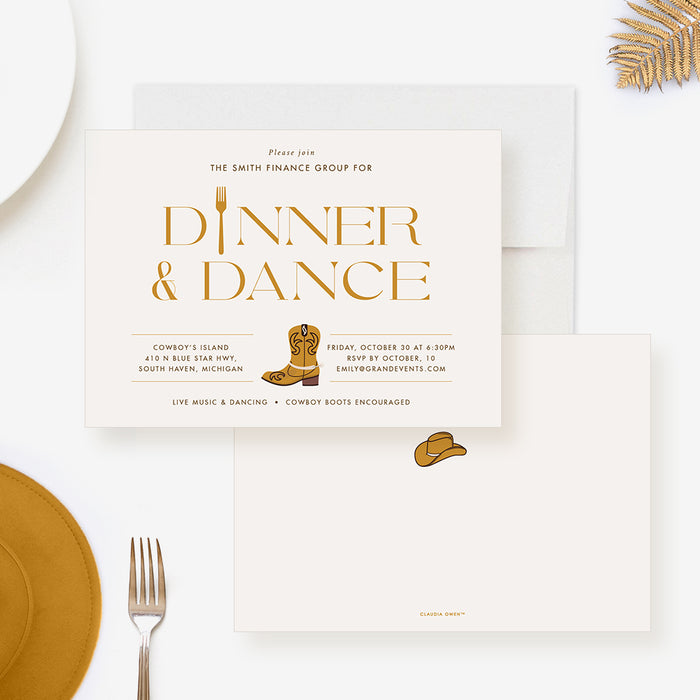 Cowboy Dinner and Dance Invitation Card, Western Birthday Invitations