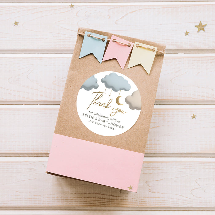 We're Over The Moon Baby Shower Invitation Card, Cute Baby Shower Invites with Moon Clouds and Stars