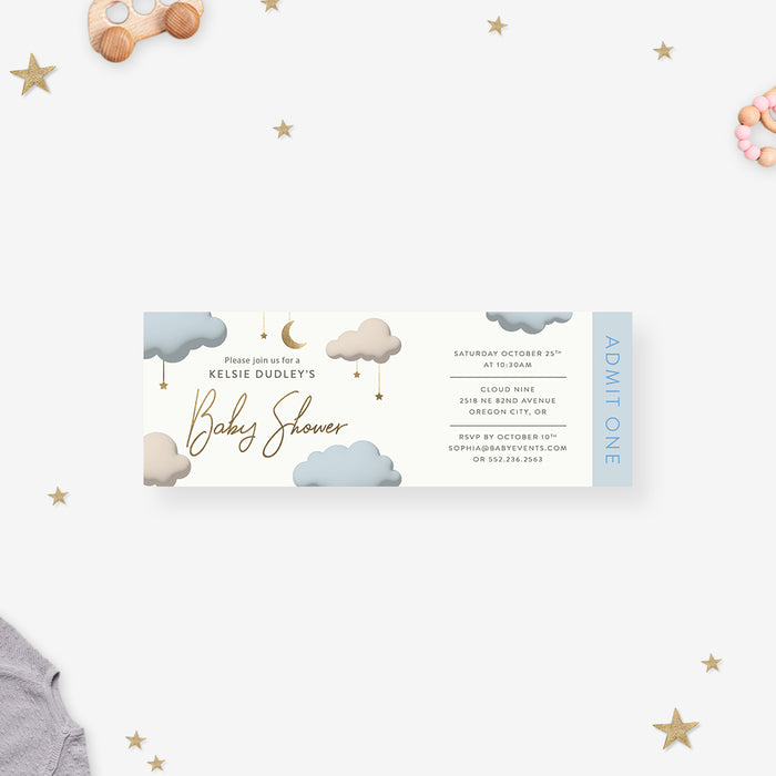 We’re Over the Moon Baby Shower Ticket Card, Celestial Newborn Welcome Party Ticket Invitation, Mom To Be Celebration Tickets