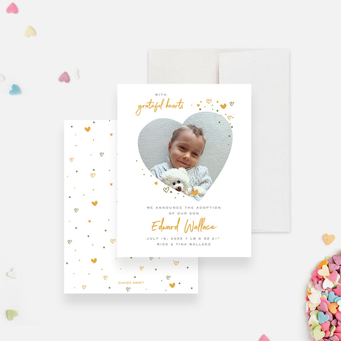 Adoption Announcement Card with Photo, Foster Announcement Card, Adoption Birth Announcement Card with Cute Hearts