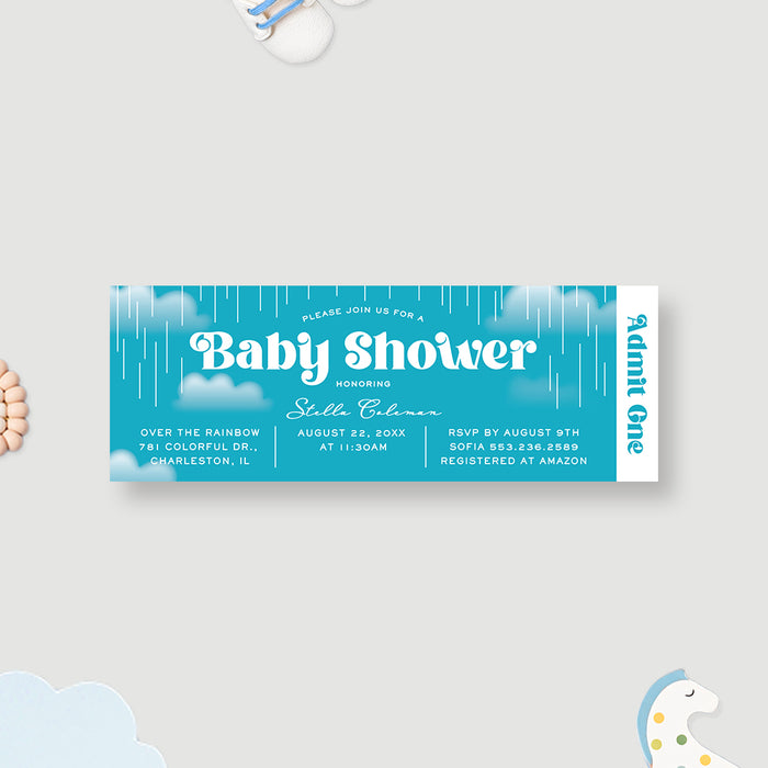 Celebrate the Arrival of a New Baby with Our Rainy Baby Shower Ticket Party Invitation Card