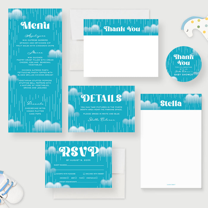 Welcoming the Little One, Baby Shower Invitation with Dreamy Sky Blue Clouds