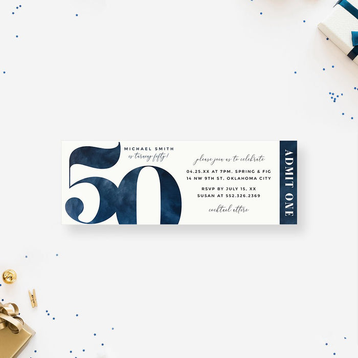 50th Birthday Party Invitation for Men in Navy Blue, Celebrate Half a Century in Style