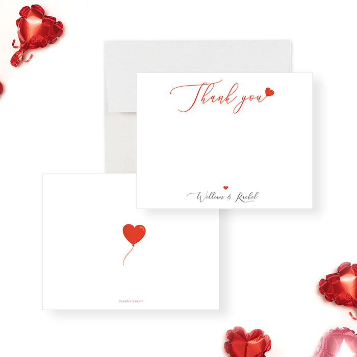 Valentine's Day Note Card with Balloon Hearts Design, Romantic Thank You Cards