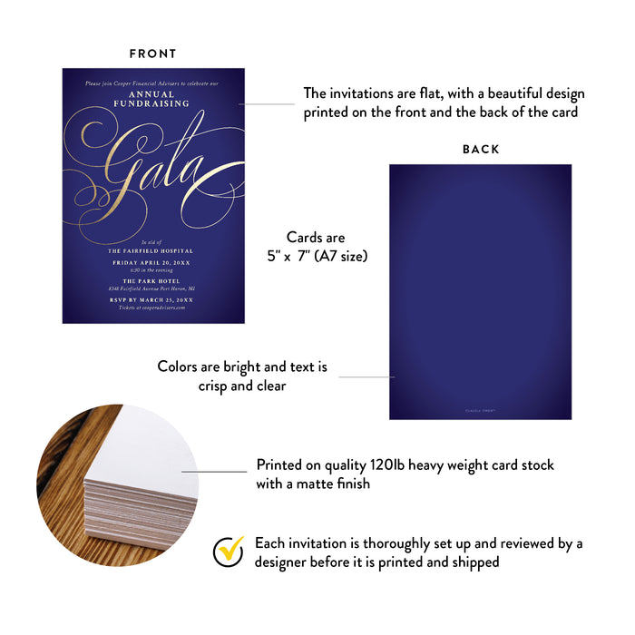 Annual Fundraising Gala Invitation in Gold and Royal Blue, A Night to Remember