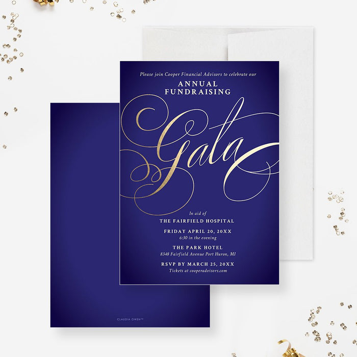 Annual Fundraising Gala Invitation in Gold and Royal Blue, A Night to Remember