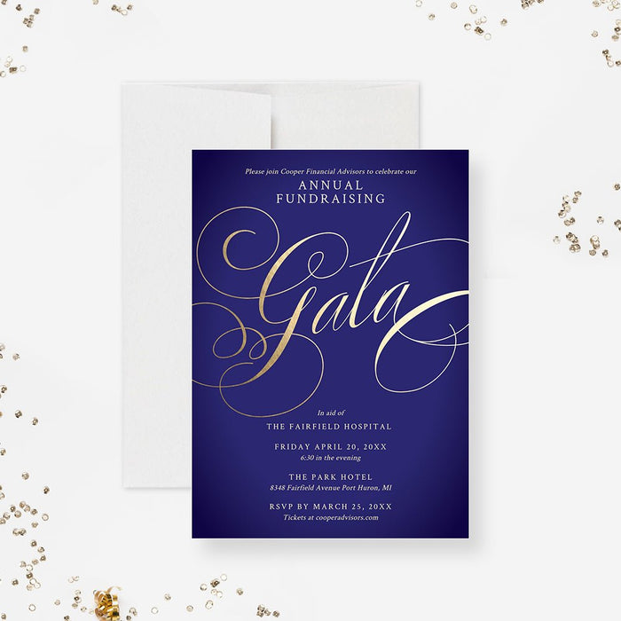 Annual Fundraising Gala Invitation in Gold and Royal Blue, A Night to Remember