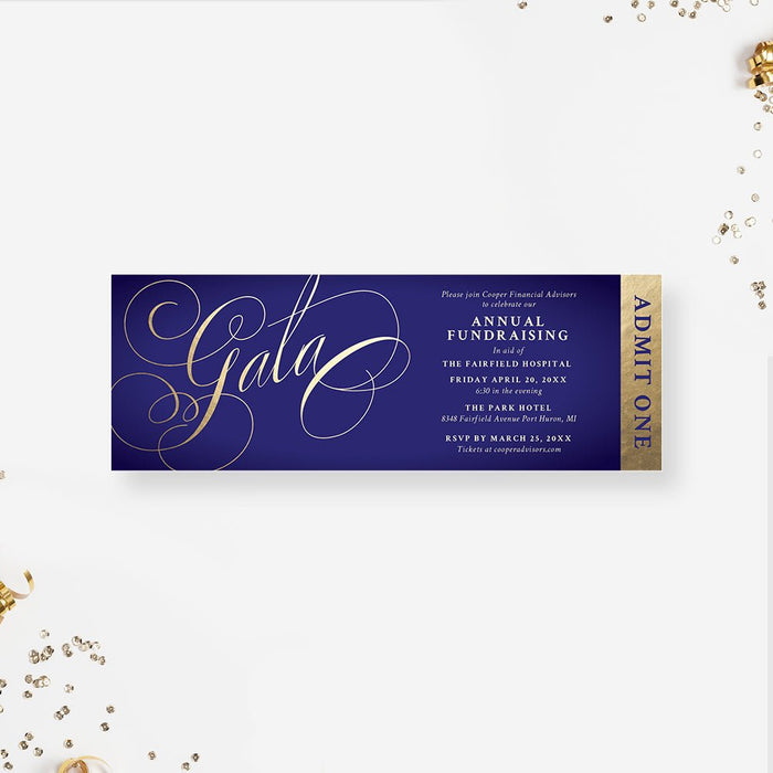 Annual Fundraising Gala Invitation in Gold and Royal Blue, A Night to Remember