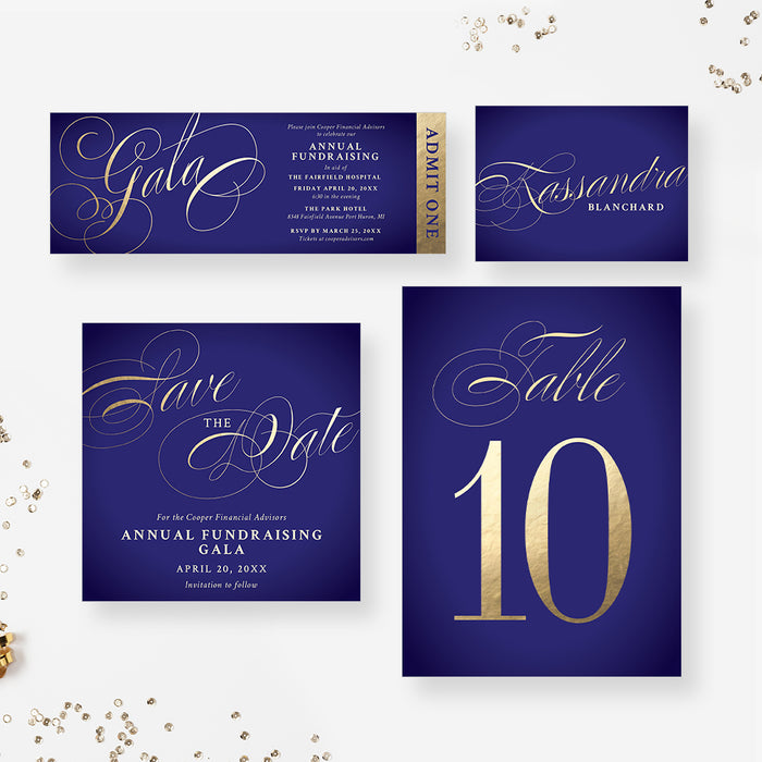 Annual Fundraising Gala Invitation in Gold and Royal Blue, A Night to Remember