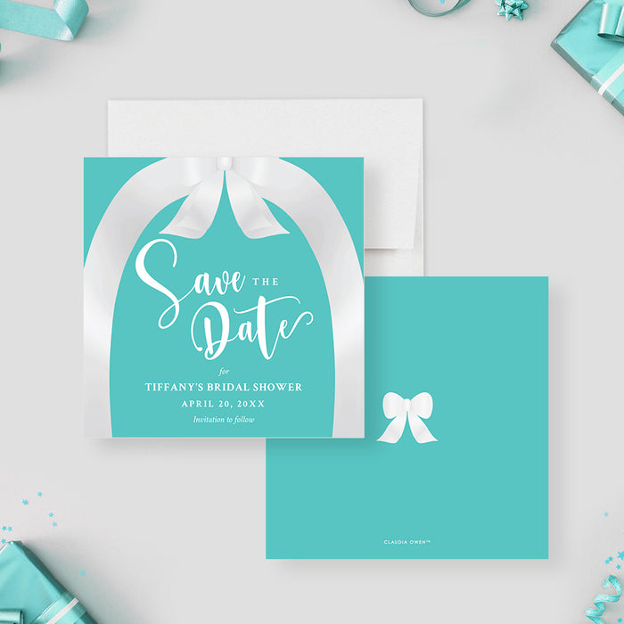 Teal Bridal Shower Save the Date Card, Couples Wedding Shower Save the Dates