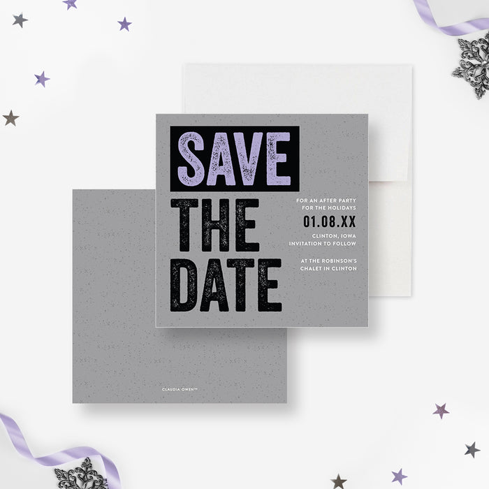 Snowy Save the Date Card for Winter Party, Holiday Soiree Save the Date Card