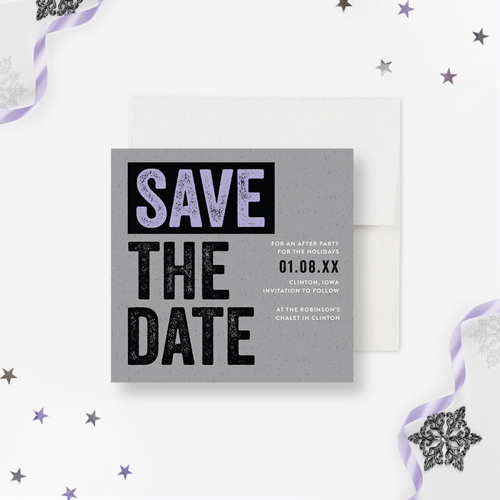 Snowy Save the Date Card for Winter Party, Holiday Soiree Save the Date Card