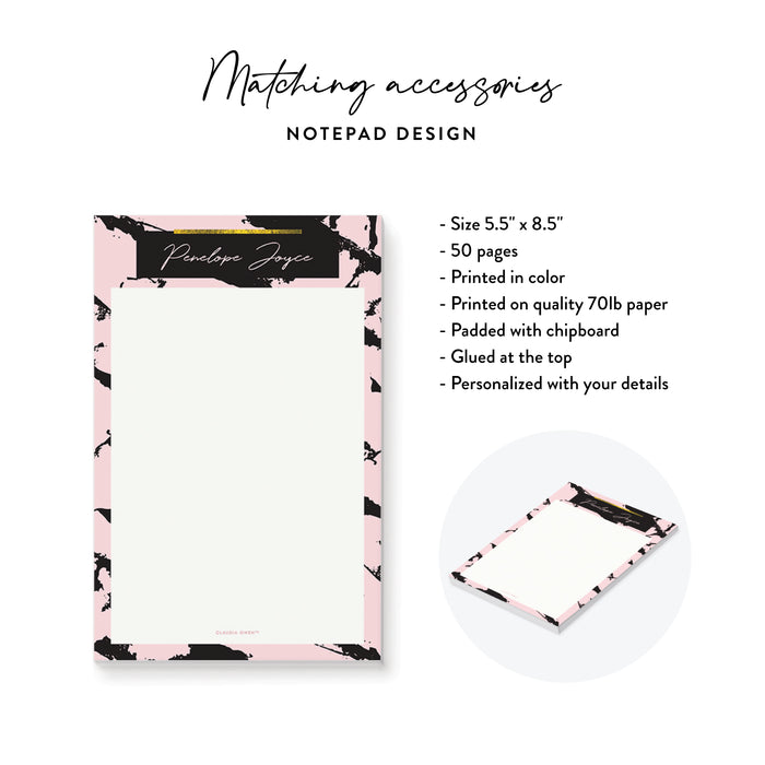 Corporate Personalized Notepad Pink Black Marble Office Gift