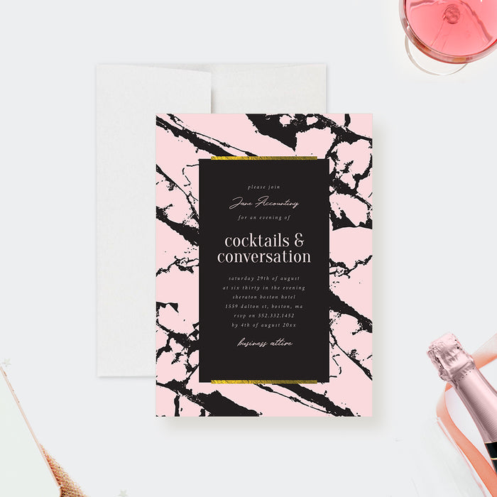 Cocktails and Conversation Party Invitation in Pink and Black Mable, Corporate Party Invites