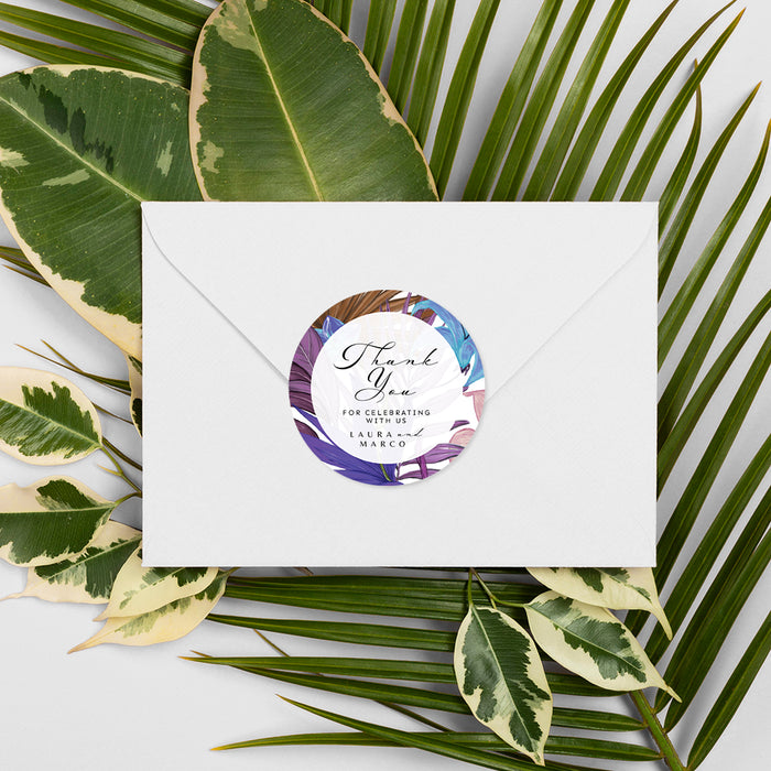 Destination Wedding Invitation Card with Colorful Tropical Leaves, Outdoor Wedding Anniversary Invites