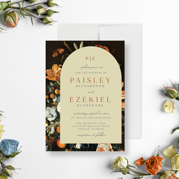 Vintage Inspired Wedding Invitation, Garden Romance Anniversary Invites, Bridal Shower Invitation Card with Flowers and Butterflies