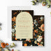 Fall wedding invitation with vintage floral and butterfly illustration for garden romance celebration-front-back